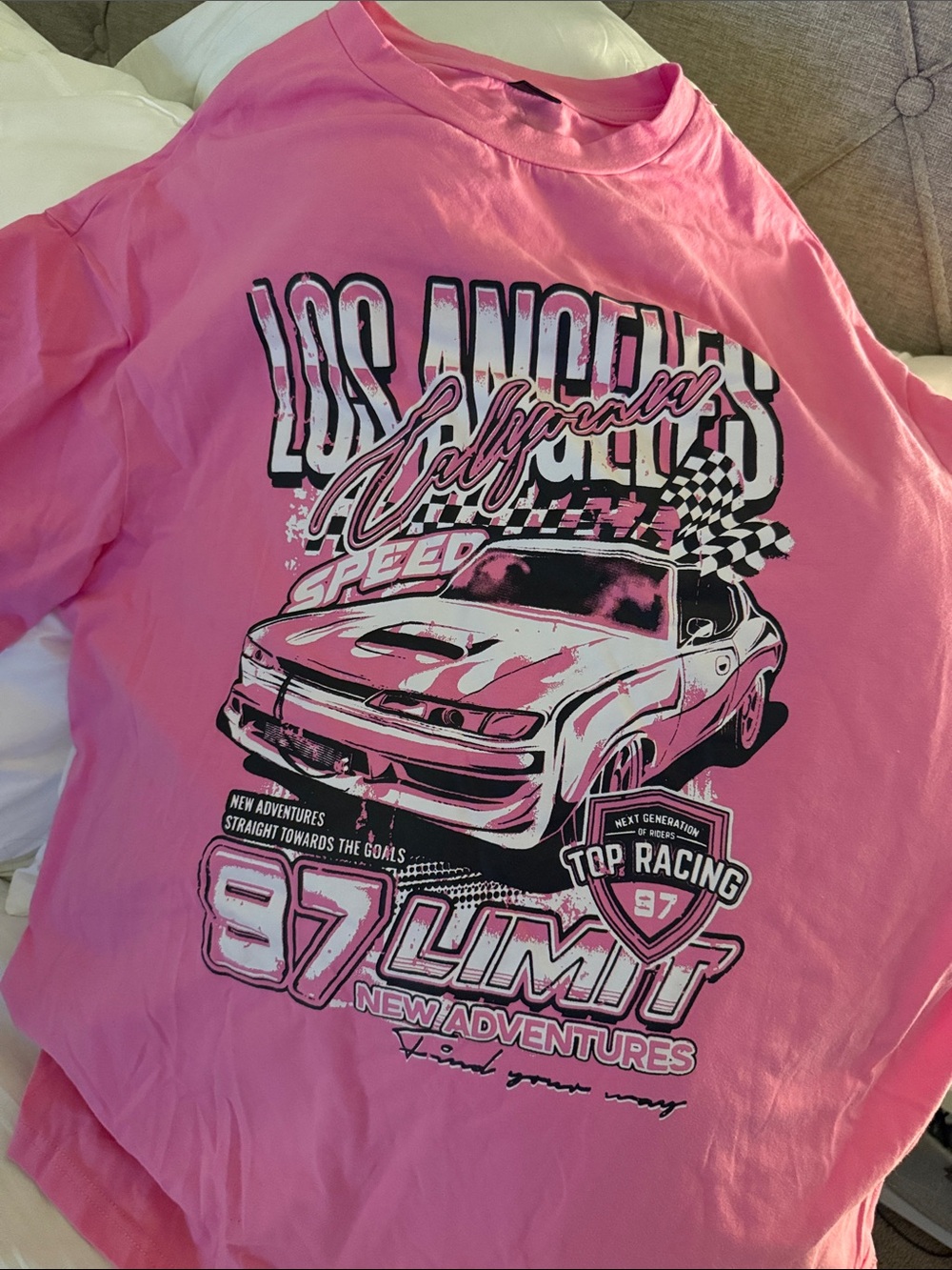 Pink Los Angeles Racing Graphic Tee size medium